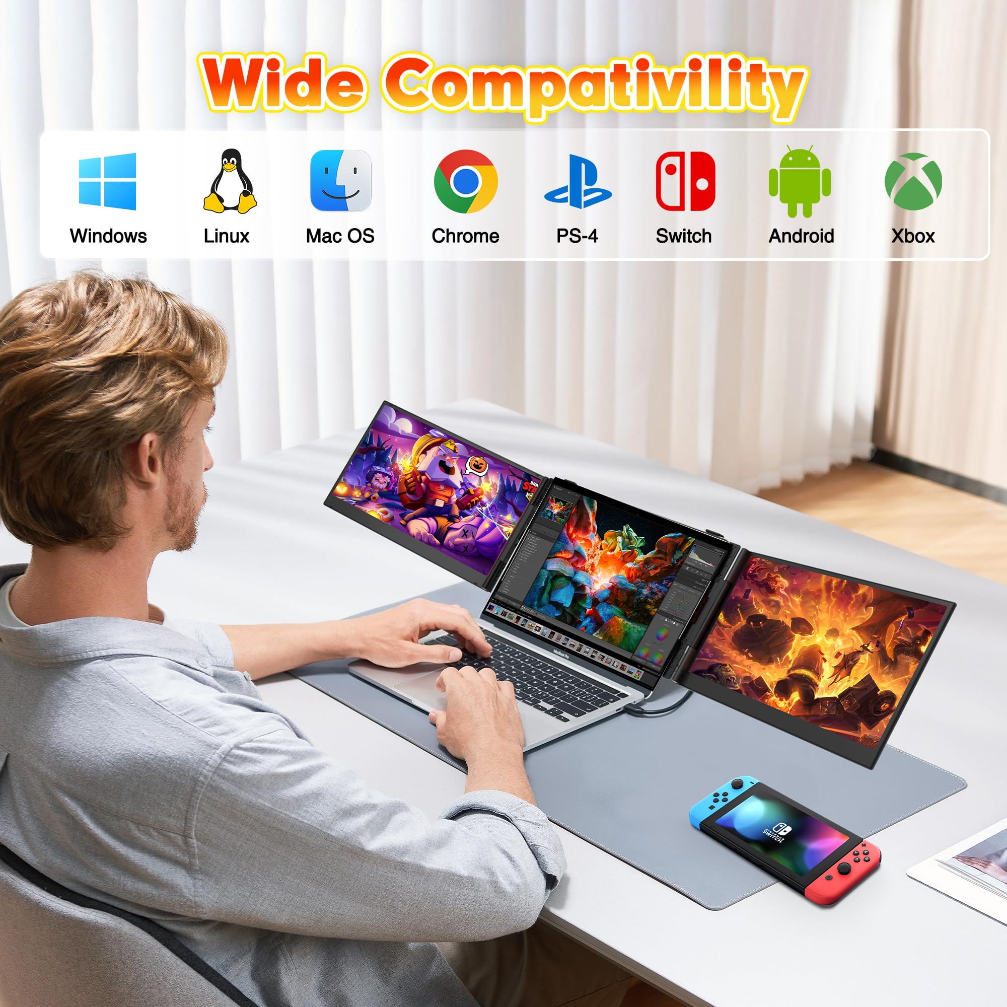 One Cable Connection Laptop Screen Extender Monitor Portable, Ultra Thin 14.2