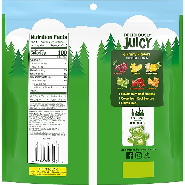 BLACK FOREST GUMMY, BEARS, FRUIT FLAVOR, DELICIOUSLY JUICY, MADE WITH REAL FRUIT JUICE, 22 OZ