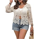 SHENHE Women's Plus Size Hollow Out Cardigan Lightweight Sheer Tie Front Boho Kimono