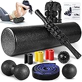 7 in1 Foam Roller Set for Deep Tissue Muscle Massager - High Density Back Roller, Muscle Roller Stick, Resistance Bands, Foot Massage Ball, Stretching Strap for Exercise, Whole Body Physical Therapy