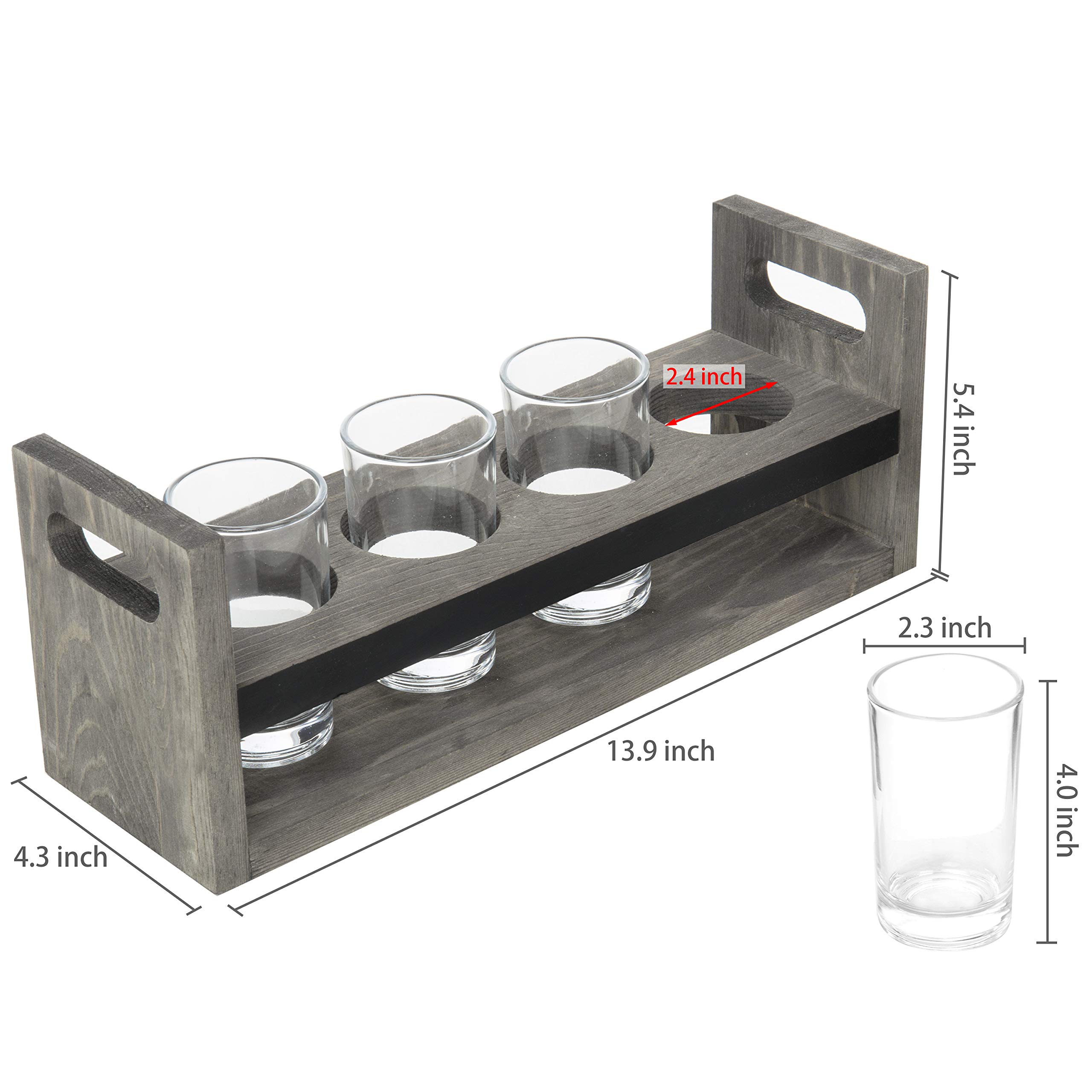MyGift 5 Piece Beer Flight Board Tasting Sampler Set with Chalkboard Panel, 4 Beer Glasses and