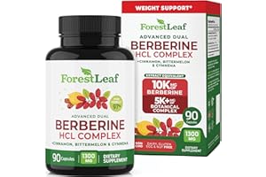 ForestLeaf Berberine Supplement - 1300mg per Serving - Ultra High Potency Berberine HCl with Ceylon Cinnamon, Bitter Melon & Gymnema - Weight Management Support - 90 Caps