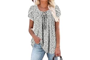 BETTE BOUTIK Womens Summer Tops Pleated Corded Short Sleeve Tunic Shirts Crewneck Blouses Tops S-3XL