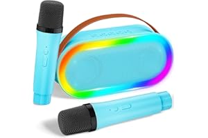 BEAUWOW Karaoke Machine for Kids Adults, Portable Bluetooth Karaoke Microphone Singing Speaker with 2 Wireless Mic and Lights, Birthday Gift for Girls Boys 3 4 5 6 7 8 9 10 11 12 Year Old Kids Toys