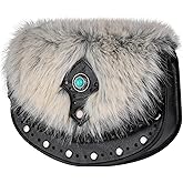 HiiFeuer Viking Faux Fur Belt Bag with Turquoise Nordic Waist Pack, Vintage Medieval Belt Pouch Portable Purses for Ren Faire (Black A)