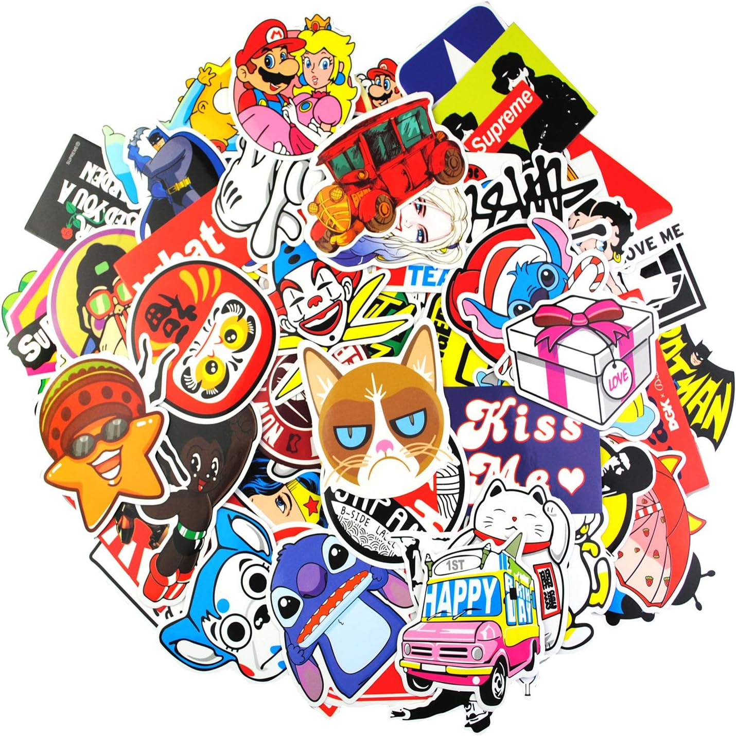 Neuleben Sticker Pack 100-Pcs Sticker Decals Vinyls for Laptop,Kids,Cars,Motorcycle,Bicycle,Skateboard Luggage,Bumper Stickers Hippie Decals bomb Waterproof … (sticker-9)