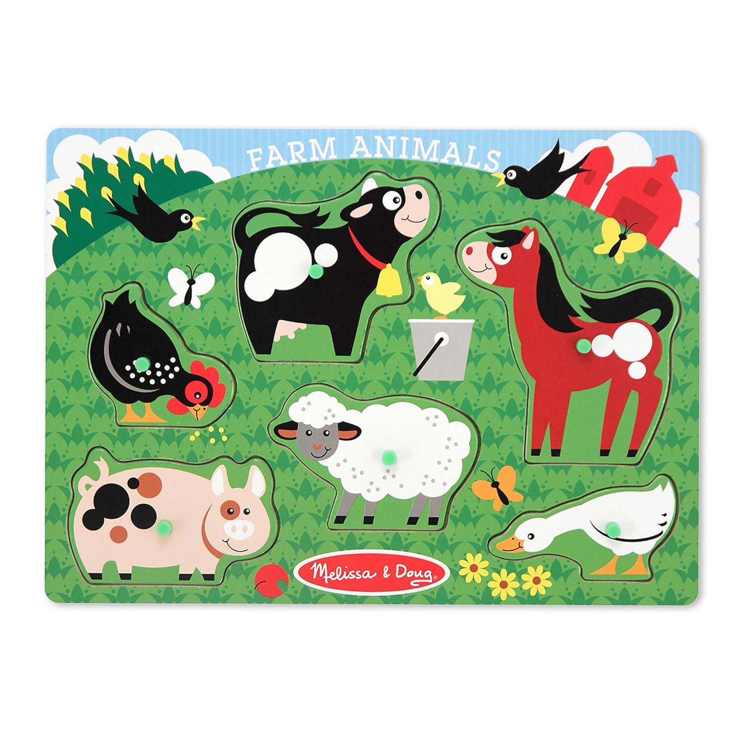 Developmental Toy, Easy to Grasp, 3 Peg Puzzles, Animal Illustrations