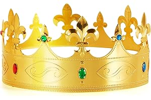 Spooktacular Creations Gold Royal King Crown, Halloween Plastic Crown Hat for Kids Men Women Dress up Prince Costume Party Cosplay Props, Pretend and Play Party Accessories Decorations
