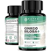 Ginkgo Biloba Supplements 120mg with Korean Red Ginseng 300mg & Lion's Mane Mushroom 1000mg Vegetarian Capsules Non-GMO & Gluten Free Natural Brain Supplement for Memory, Focus & Cognitive Support