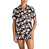 BCBGMAXAZRIA womens Satin Pajama Set Short Sleeve Notch Collar With Shorts