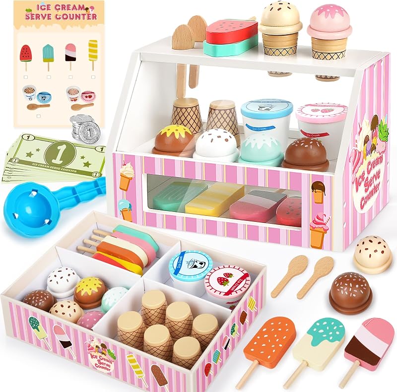 Dreamon Wooden Ice Cream Set for Kids 46 PCS Imaginative Play Toy