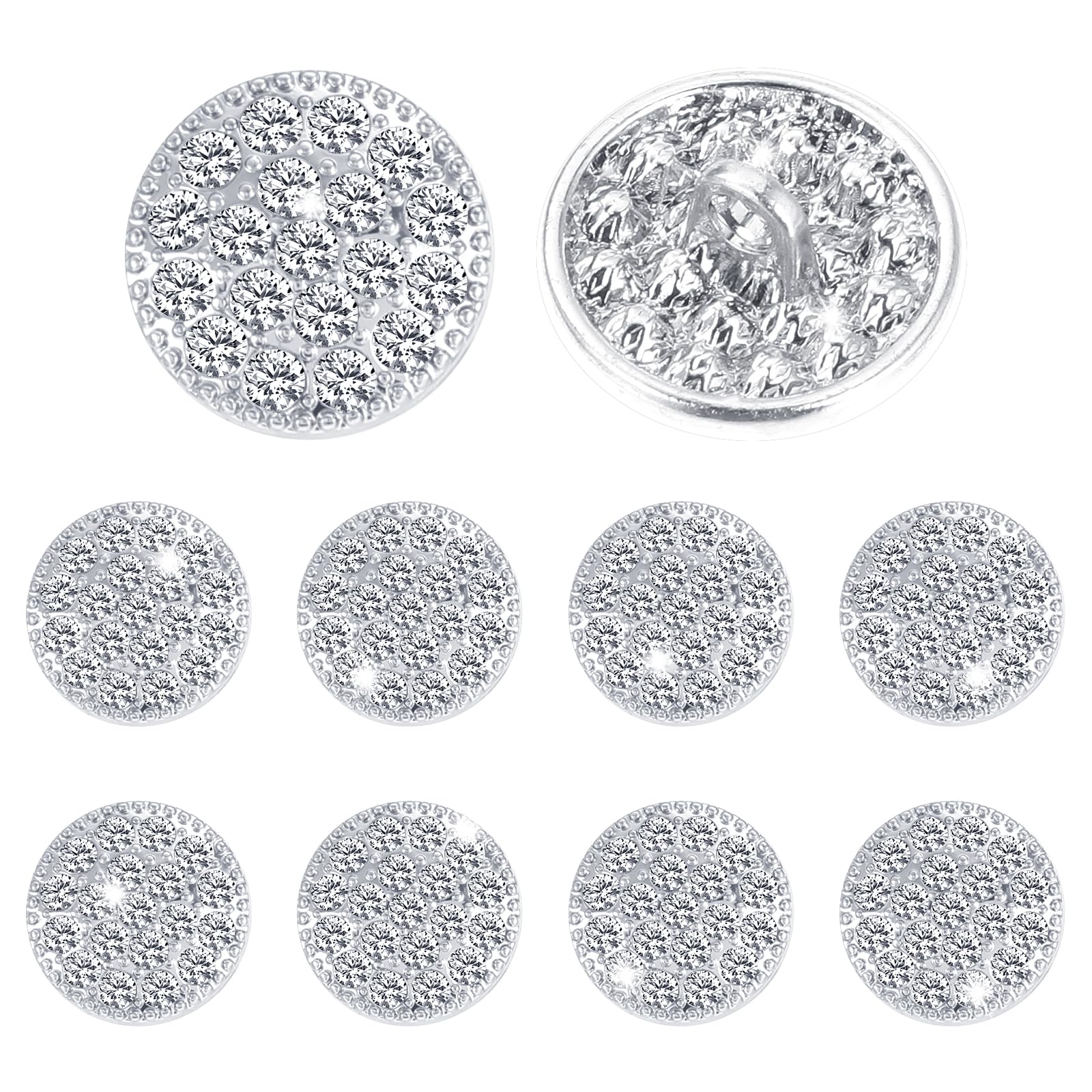 Photo 1 of 10 PCS Rhinestone Buttons for Clothing Silver Buttons Sparkle Rhinestone Buttons Crystal Embellishments Sew on Clothing Buttons for DIY Jewelry Wedding Decoration Bridal Bouquet