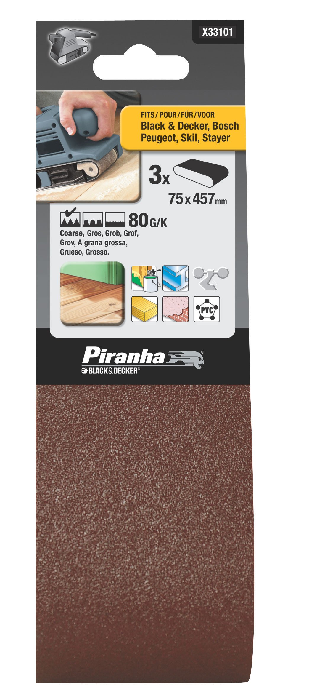 Piranha 80 g Sanding Belt, 75 x 457 mm
