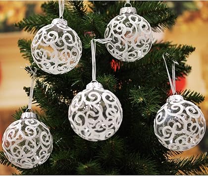 Sleetly White Christmas Ornaments, Transparent Swirl, 3.15 inch, Set of 12