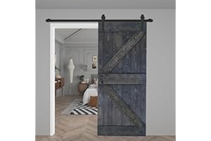 WEST PALM K Series 36in x 84in Carbon Gray Finished Solid Wood Barn Door with Hardware Track - Assembly Needed