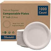 Compostable Paper Plates 9 Inch Bulk Plates [1000 Case Pack] - Biodegradable Made from 100% Sugarcane - Heavy Duty Disposable - Eco Friendly - Bagasse Dinner Natural Recycled Plate [1000 Case]