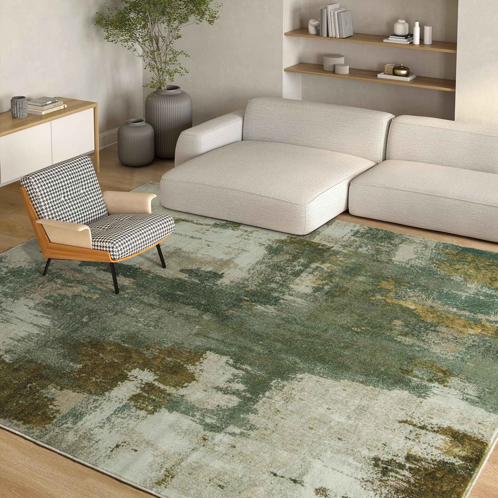 Photo 1 of Kelarea Living Room Rug, 8x10 Rug Modern Abstract Washable Rugs Green Faux Wool Vintage Carpet, Non Slip Large Rugs for Bedroom, Dining Room, College Dorm, Home Office
