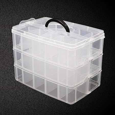 3-stöckige 30 Fächer Aufbewahrungsbox durchsichtig Kunststoff, stapelbar