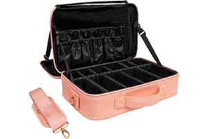CARRYWELL |Not Made In China| Makeup Bag Travel Case, Train Case for Cosmetics, Portable Beauty Organizer, Cosmetic Storage Bag With Adjustable Dividers For Make Up and Brushes