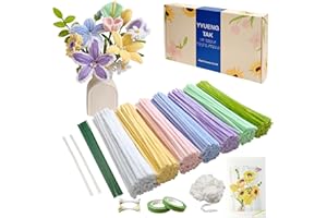 YYUENG TAK YYUENGTAK 350 Pcs Pipe Cleaners Flower kit（Macarons） with tutoria,Fluffy Yarn,Green Floral Wires,Gardening Tape,100 Stamens，Pipe Cleaners Craft,Chenille Stems for DIY Art Projects Creative Gift Decor