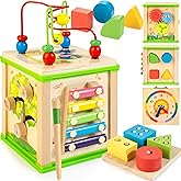 Wooden 7-in-1 Activity Cube| Montessori Toys for 1 2 3 Year Old Toddlers| Baby Educational Developmental Toys |One Year Old B