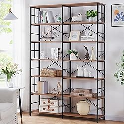 HOMISSUE Bookshelf, Industrial Double Wide 7-Tier