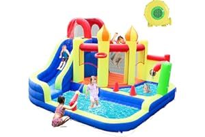 JOOLOOG Blow Up Water Slides for Kids Backyard, Large Jumping Bouncy Castle for Kid Outdoor, 8in1 Inflatable Bounce House with 450W air Blower