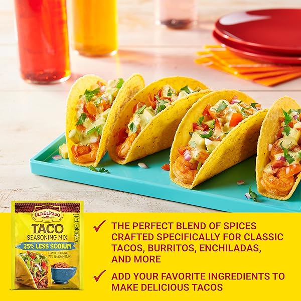 OLD EL PASO TACO SEASONING, 25% LESS SODIUM, 1 OZ.