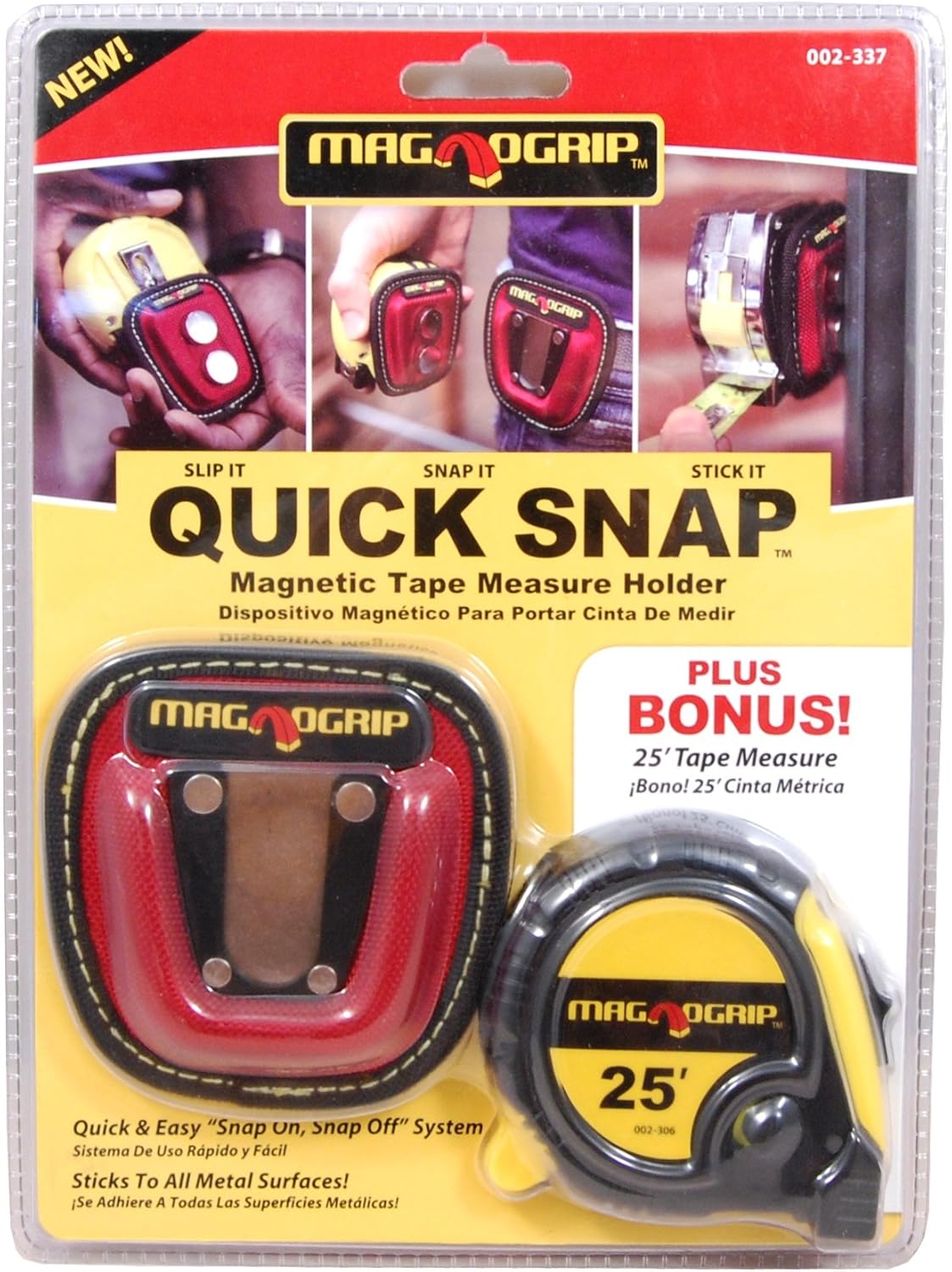 MAGNOGRIP 002337 Quick Snap Tape Measure Holder with 25in. Tape Measure