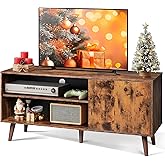 WLIVE TV Stand for 55 Inch TVs, Entertainment Center with Storage Cabinet, Mid-Century TV Stands for Living Room and Bedroom, 50" TV Console, Brown | with Storage Cabinet, Mid-Century, TV Stands, 50" TV Console