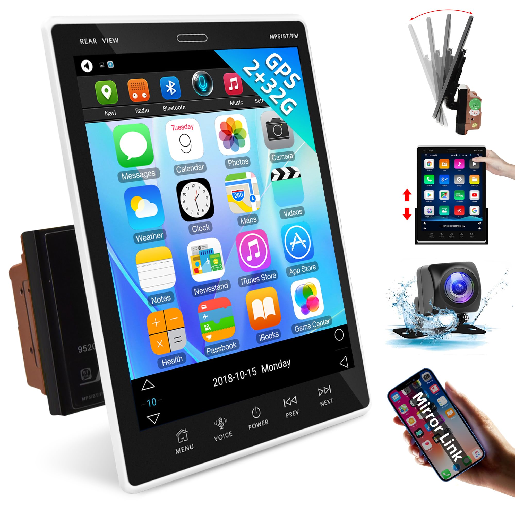 Photo 1 of Double Din Car Stereo Android Car Radio Touchscreen with Bluetooth, Rimoody 9.5'' Vertical Screen Car Radio with GPS Navigation WiFi FM iOS/Android Mirror Link USB Split Screen + Backup Camera