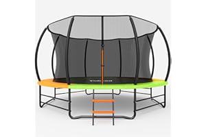 Yohood Trampoline Outdoor 12FT 14FT, Recreational Trampolines with Enclosure Net and Ladder, ASTM Approved for Kids and Adults, with Additional 8 Stabilizer Bars and Anti-Rust Coated Galvanized Frame