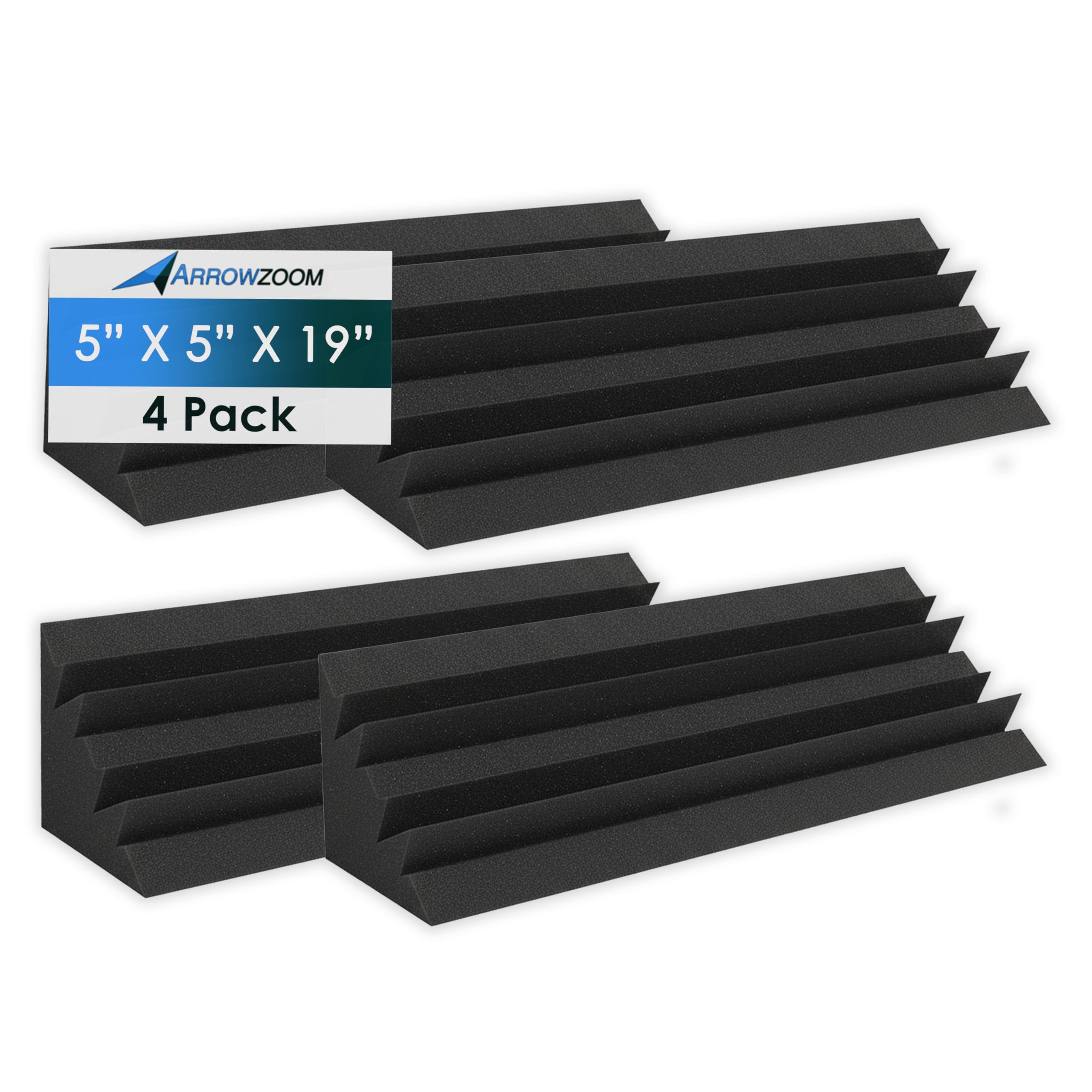 Arrowzoom New BLACK 4 Pieces of 12 X 12 X 48 cm Black Soundproofing Insulation Long Bass Trap Acoustic Wall Foam Padding Studio Foam Tiles AZ1138