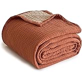 Simple&Opulence 100% Cotton Muslin Blanket King Size, Lightweight Breathable 4 Layering Gauze Blanket for Bed Couch Camping, Soft Bedspread Coverlet All-Season Use (Rust Orange, 104" x 92")