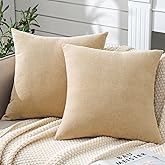 GAWAMAY Decorative Throw Pillow Covers 16x16 Inch Set of 2, Super Soft Chenille Square Pillows Farmhouse Fall Pillowcase for Living Room Bedroom Sofa Couch Cushion Cover Beige 40x40cm (No Insert)
