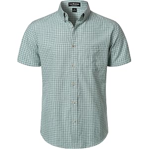 LucMatton Men's Business Casual Plaid Short Sleeve Shirt | Button Down Collar, Oxford, Regular Fit, Summer Tops, Breathable,