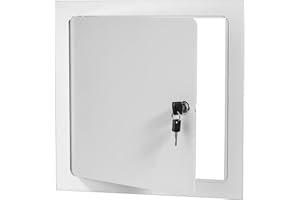 PREMIER ACCESS DOORS Premier 14x14 Universal Steel Flush Access Panel Door w/Keyed Cylinder Latch, White Prime Coat Finish, Wall, Ceiling Mounted Access Door for Drywall, Plumbing, Electrical, FL-5000