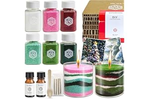 VEDA TINDA SCENT Christmas & Winter Wishes DIY Pearled Candle Sand Set -11 Oz Sand Wax Beads (6 Colors), 2x10ml Essential Oils, 4 Reusable Wicks, Glass Cup & Spoon, Home Decor & Handmade Gift & Craft Enthusiasts