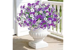 SOMYTING Artificial Petunias Fake Flowers Plants for Outdoor, 10 Bundles Silk Morning Glory with Eucalyptus Leaves UV Resista