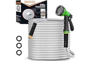 HooSeen Metal Garden Hose 100ft, Stainless Steel Water Hose with 10 Function Nozzle, Heavy Duty Garden Hose,Kink Free & Tangle Free,Flexible & Lightweight, Puncture Proof Metal Hose for Yard,Outdoors