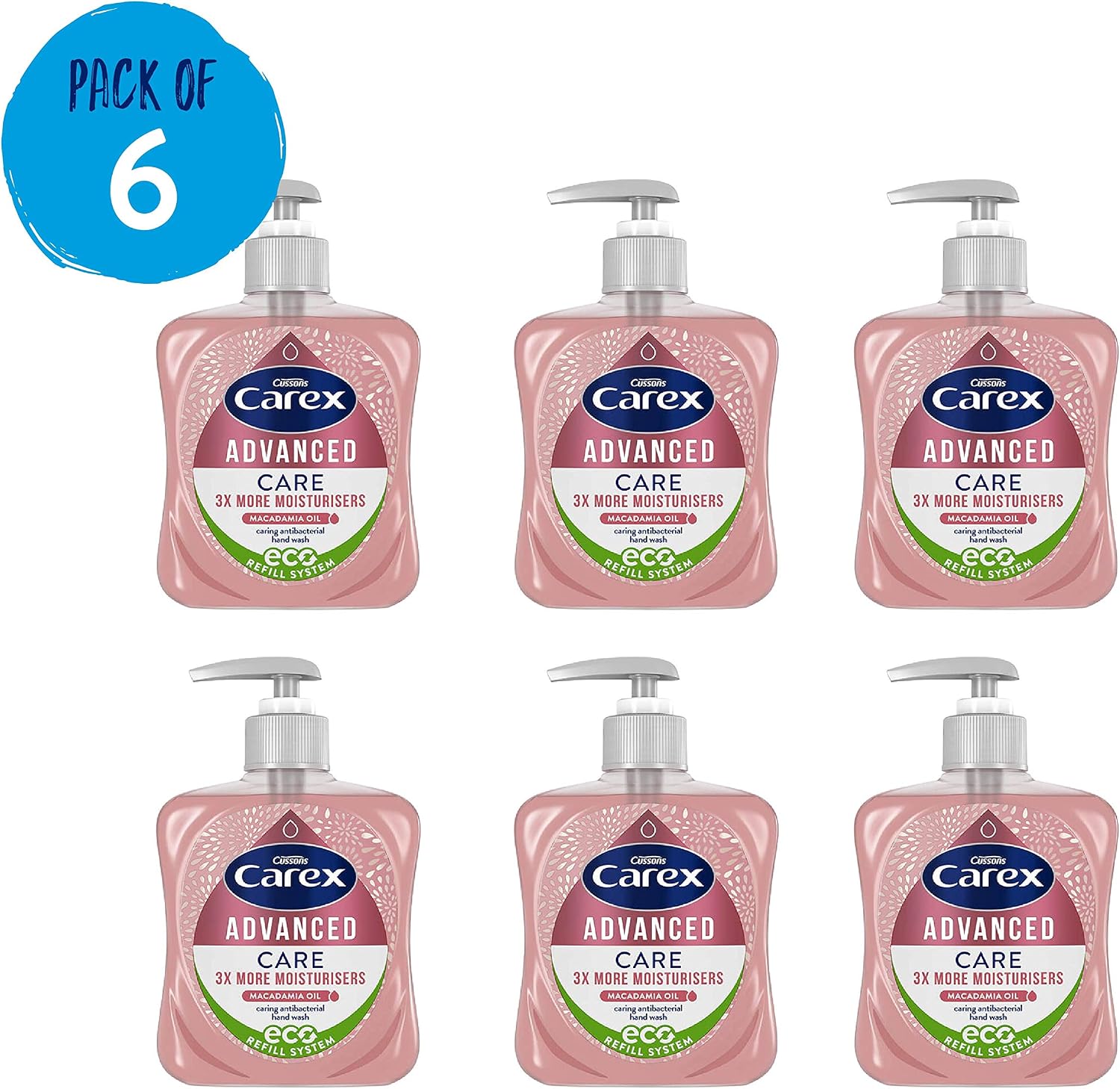 Carex Advanced Care Macadamia Oil Antibacterial Hand Wash, 3x More Moisturisers, Clean & Protect Hands, Bulk Buy, Pack of 6 x 250ml - Image 3