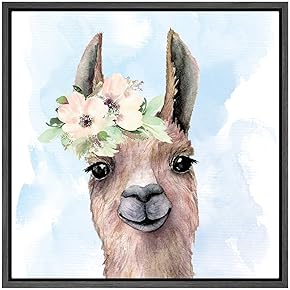 SIGNWIN Framed Canvas Wall Art Nursery Baby Llama...