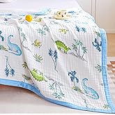 J-pinno Dinosaur Muslin Blanket Reversible 100% Cotton 6 Layer Quilt Twin Full Bed Blanket Soft Warm Throw Sofa Couch Toddler Kids Boys Cartoon Travel Coverlet Sheet (Dino, Twin/Full 70" X 82")