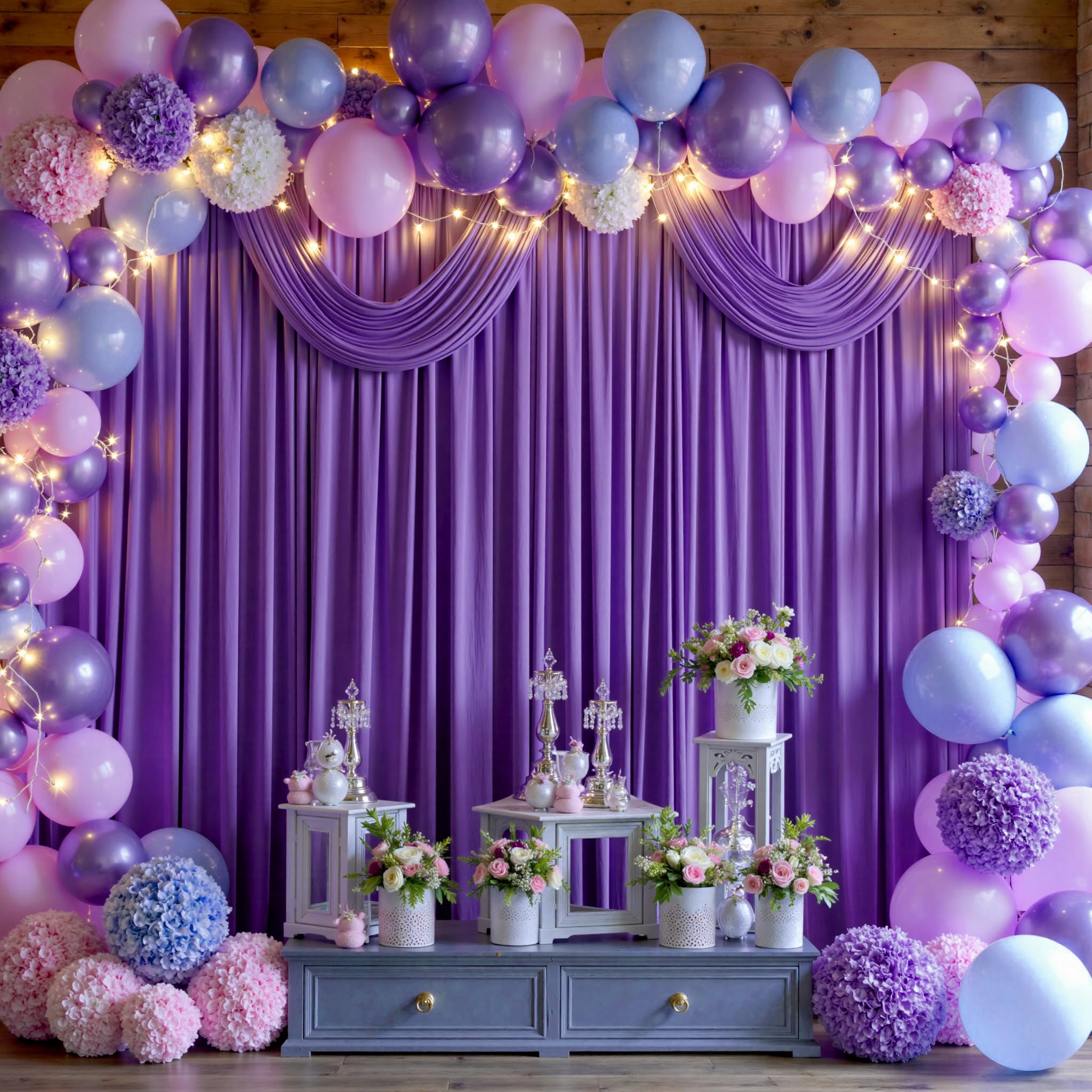 Photo 1 of 10 ft x 8 ft Wrinkle Free Purple Backdrop Curtain for Parties, Polyester Purple Photo Backdrop Drapes for Wedding Birthday Party Baby Shower,5ft x 8ft,2 Panels