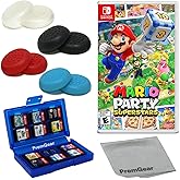 Mario Party Superstars for Nintendo Switch (US Version), with PremGear Thumb Grips (8 pack - Black, Blue, Red & Clear), 24 Slot Game Card Holder & Cleaning Cloth