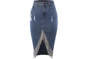 A2Y Women's Slim Fit Rayon Knee Length Unhem Back Slit Denim Jean Pencil Skirt