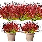 Ruidazon Artificial Fake Grass, 12 PCS Outdoor Faux Grasses Plastic Plants Greenery UV Resistant for Outside Home Window Box Garden Office Patio Hanging Planter Front Porch Décor (Light Green +Red)