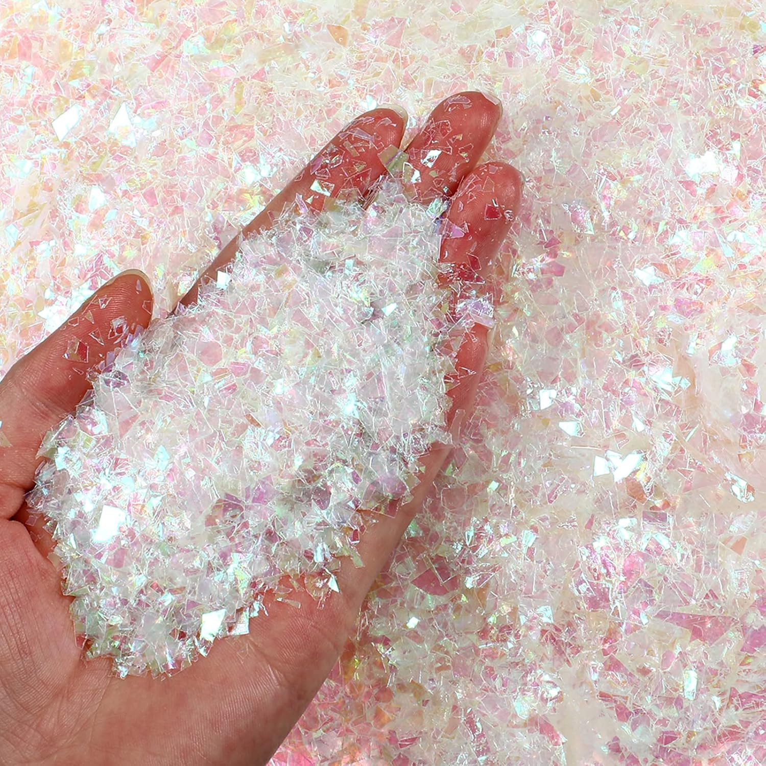 Artificial Snow - Aoriher Christmas Glitter Snow Metallic Fake Snow for Crafts Foil Confetti Foil Flakes Flocking Powder Decoration Artificial Snow for Christmas Tree New Year Party (Iridescent, 250g)