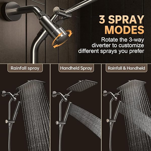 VEKEN BRUSHED NICKEL SHOWER HEAD, 10” ALL METAL RAIN SHOWER HEADS WITH HANDHELD SPRAY COMBO, HAND HELD BATHROOM COMBO WITH EXTENSION ARM, DUAL SHOWER WITH POWER WASH, ADJUSTABLE RAINFALL SHOWERHEAD