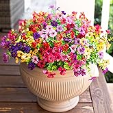 HyeFlora Artificial Flowers for Outdoor Indoor Garden Home Decoration, Faux Flower Daisy with Eucalyptus Leaves Fake Plants Greenery Boxwood Porch Patio, 12 Bundles (6 Multicolor)